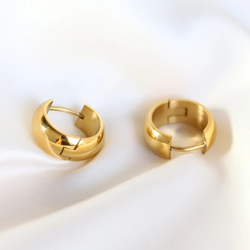 MICCI Wholesale Custom PVD 18K Gold Plated Stainless Steel Jewelry Round Thick Huggie Hoop Earrings