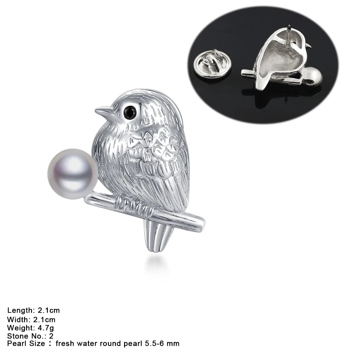 DPZ-1000 Wholesale Natural Stone Bird Design Women Sterling 925 Silver Pearl Brooches