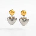 Fenny 18K Gold-plated Wholesale Non Tarnish Smooth Two-tone Hollow Heart Pendant Stud Stainless Steel Earring for Women