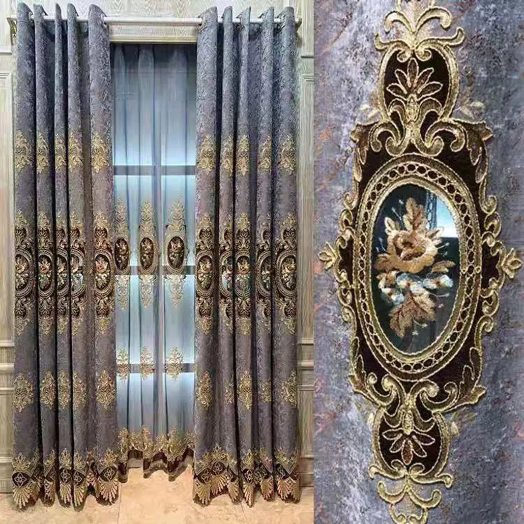 European Chenille Embroidered High-end Curtains Finished Custom Curtains for Living Room Bedroom and Study Room