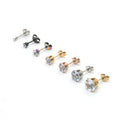 G1723 Hot Sale 2-8MM Stainless Steel Earbone Studs Jewelry Six Claws Crown Zircon Stud Earrings