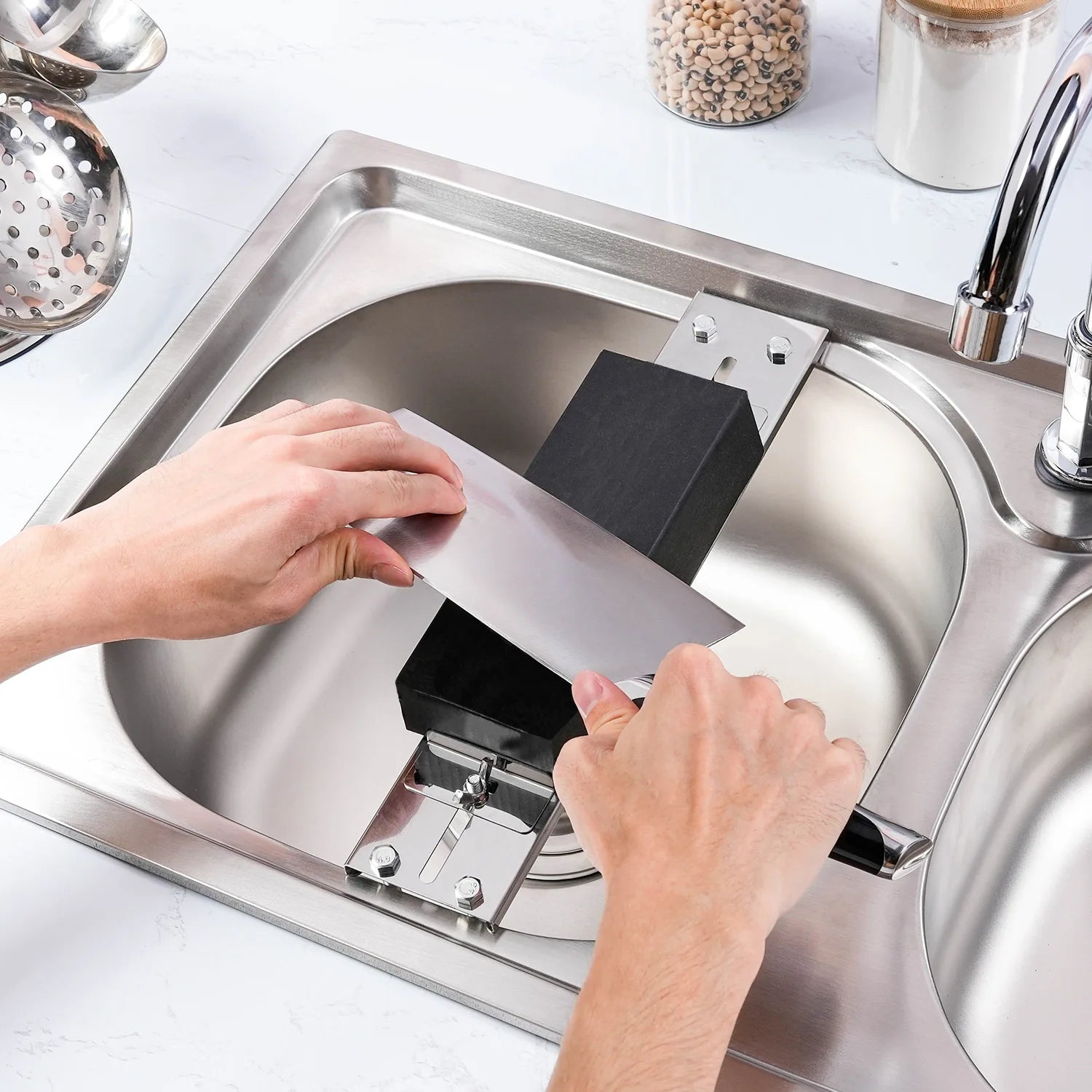 Wholesale Kitchen Stainless Steel Adjustable Sink with Telescopic Knife Sharpener Non-slip Stone Holder for Grinding
