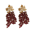 DUYIZHAO Vintage Real Gold Plated Leaf Silver Needle Handmade Glaze Beaded Grape Cluster Long Tassel Earrings for Women Gift
