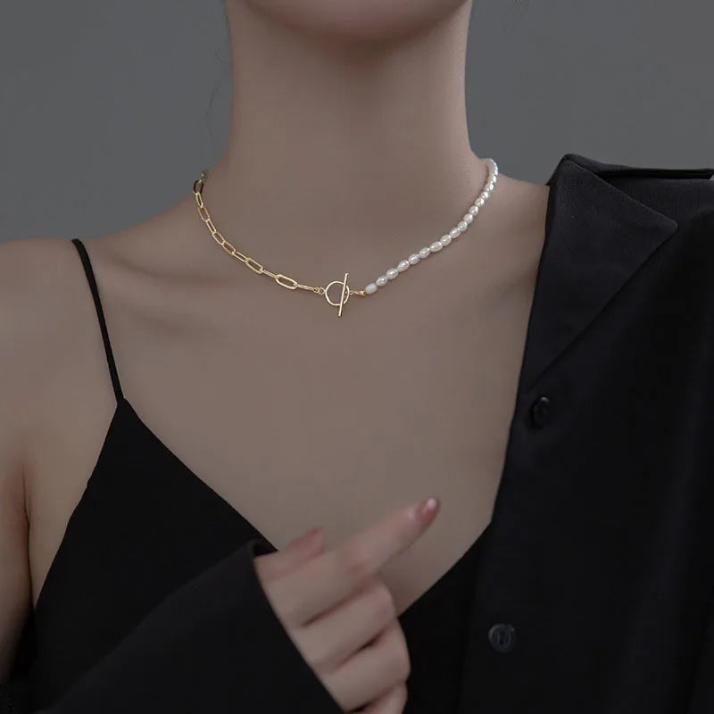 Wholesale 925 Sterling Silver Baroque Pearl Gothic Collarbone Necklace Vintage French Glamour Jewelry Geometric Pattern Trendy