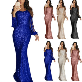 2023 Autumn/Winter Women's Wear European and American Long Skirt Evening Dress Long Sleeved Fringe Evening Dress