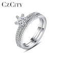 CZCITY Brand New Bridal 925 Sterling Silver Finger Rings Woman Jewelry Moissanite Gold Luxury Fashion Ring Set