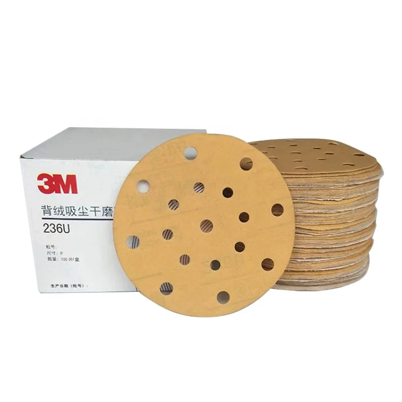3M236U Dry Sandpaper 6\" 17-Hole Self-Adhesive Velvet Sandpaper with Medium Hardness