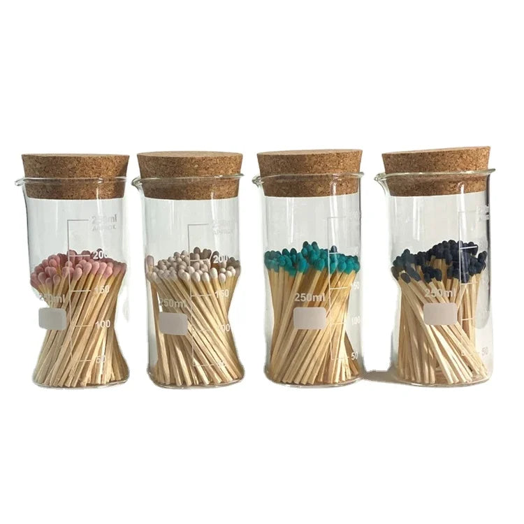 Clear Borosilicate Glass High Beaker Jar With Cork Lid Customized Creative Glass Beaker Jar for Matches with Cork Stopper
