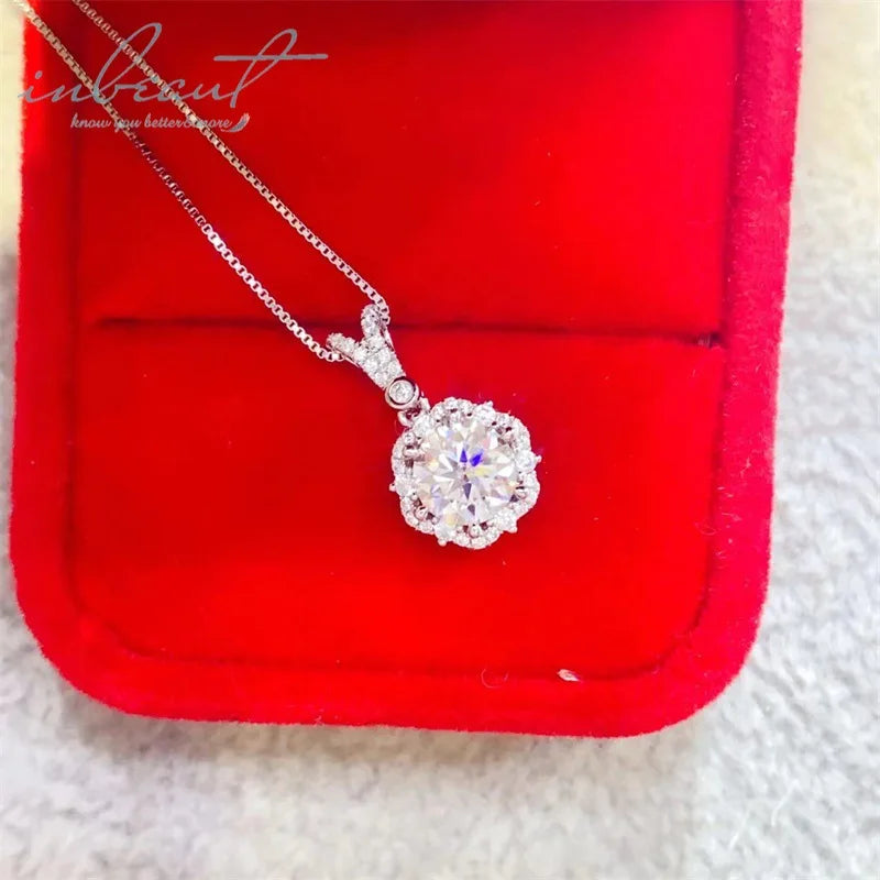 Silver 925 Original 5 Carat Brilliant Cut Diamond Test Past 11mm D Color Moissanite Wedding Pendant Necklace Women Fine Jewelry
