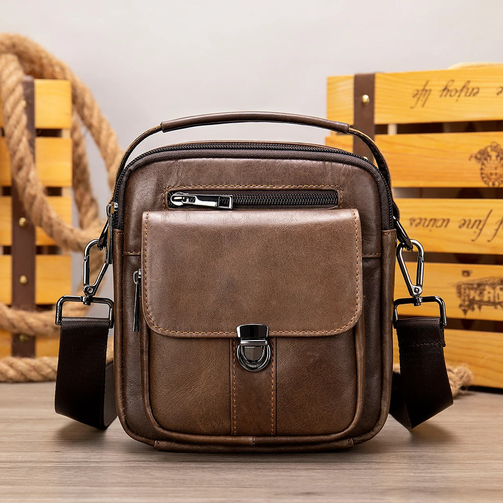 SCHLATUM Wholesale Men's Fashion Vintage Shoulder Bags Small Genuine Cow Leather Carrying Handle Custom Logo