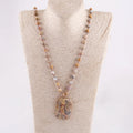 New Bohemian Jewelry Hook Bead Necklace Natural Stones Square Pendant Gemstone Necklace