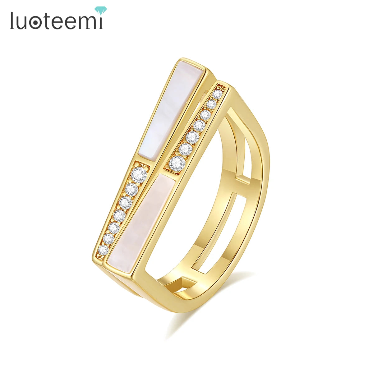 LUOTEEMI Zircon Woman Jewelry Iced Out Finger Gold Band Wholesale Trendy New Fashion Cubic Shell Ring