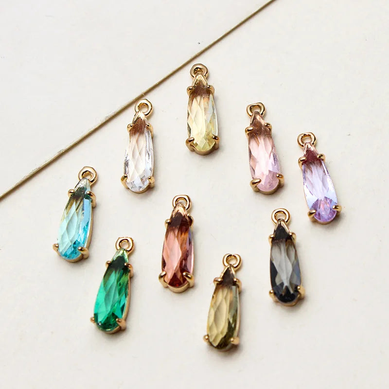 Wholesale 4*13mm DIY Brass Gold Plated CZ Colored Zircon Long Teardrop Charm Pendant