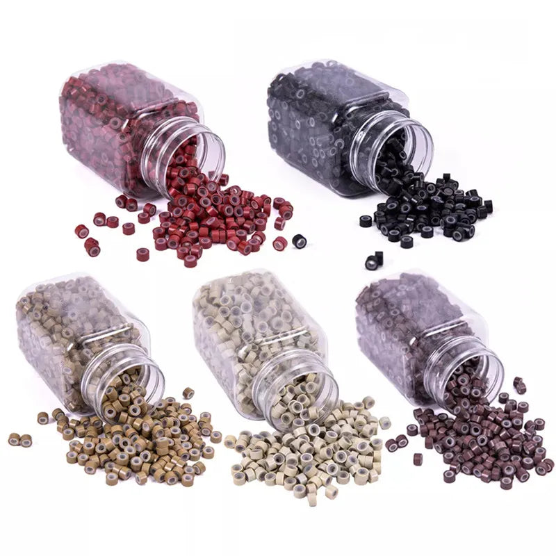 500 Pieces Per Bottle 5030 Aluminum Silicone Micro Beads for I Tip Hair and Silicone Micro Ring Loop Hair Extensions Tool