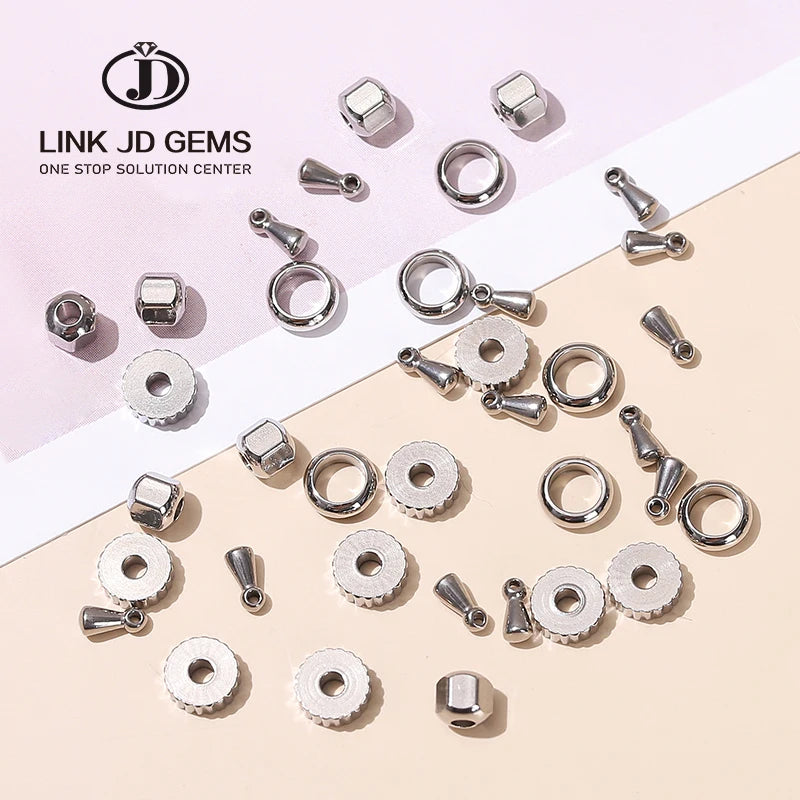 JD 50 Pcs/lot 7 Style Jewelry Bead Stainless Steel Loose Spacer Beads Small Ring Metal Bead for Jewelry Making Diy Accessories