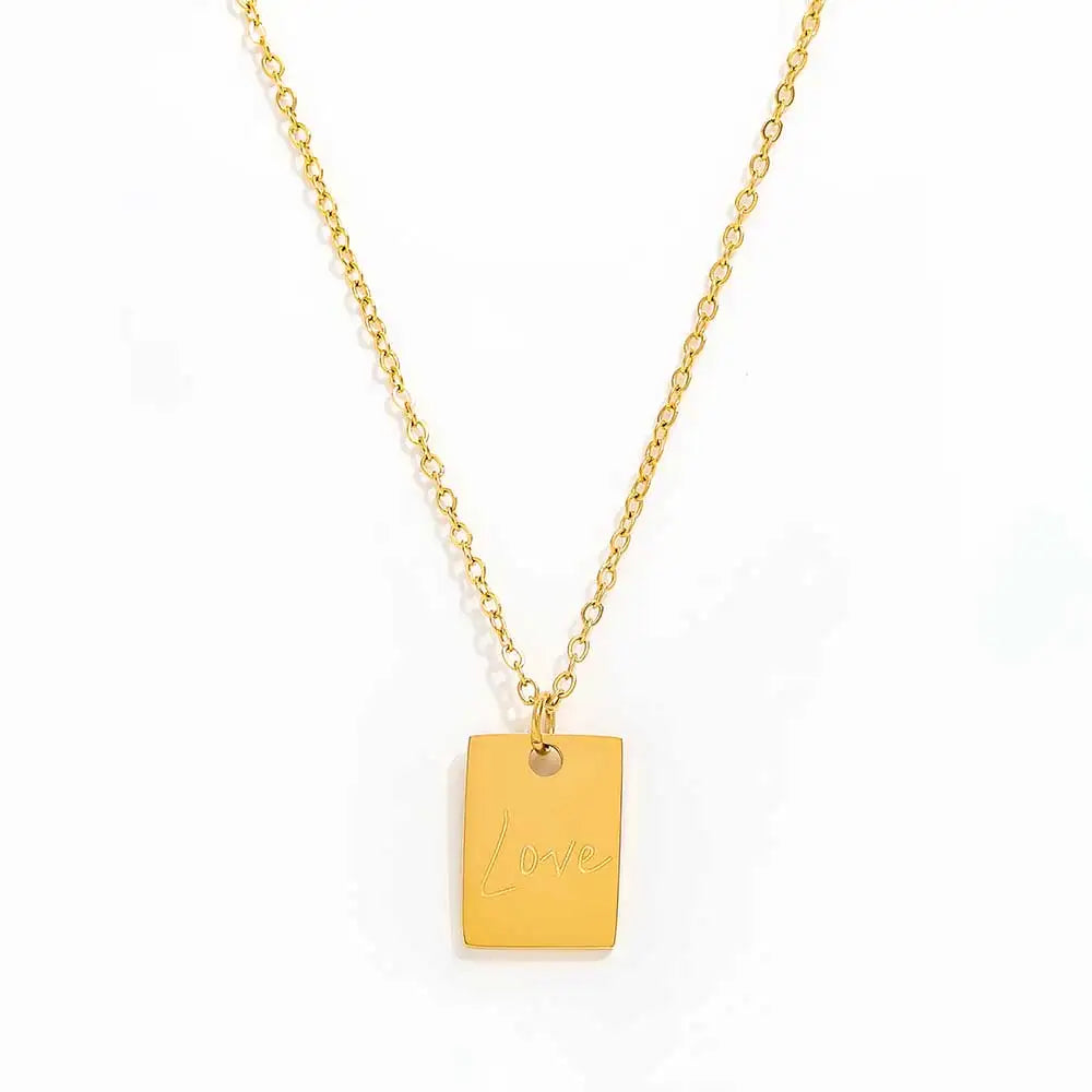 Gold Filed Rectangle Necklace Love Letter Necklace Stainless Steel Pendant Necklace Trendy Jewelry Wholesale