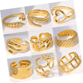 Fashion Bijoux Stainless Steel Waterproof Women's Leaves Love Heart Shape Opening Rings Geometric Fashion Rings for Ladies