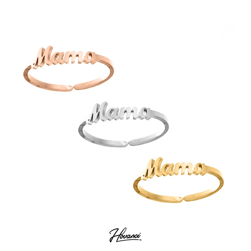 HOVANCI Finger Rings for Woman Wholesale Bulk Mother's Day Gifts Stainless Steel Letter Adjustable Open MAMA Ring