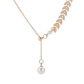 SC Hot Sale White Pearl Necklace Creative Gold Plated Wheat Ear and Pearl Chain Link Necklace Dainty Pearl Pendant Necklace