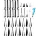 YJ Wonderful 37-Piece Croissant Mold Denmark Two-Way Round Tube Mold Stainless Steel Cone Bread Tube Decorating Nozzle