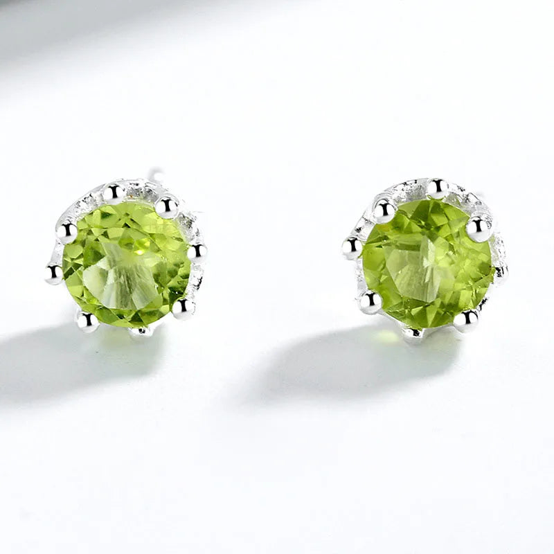 Jachon Natural Olivine Stud Earrings 925 Sterling Silver Green Crystal Earrings Fashion Jewelry for Women