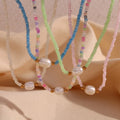 Fresh Water Pearl Necklace Colorful Choker Necklace Gold Plated Stainless Steel Charm Necklace Collier En Acier Inoxydable