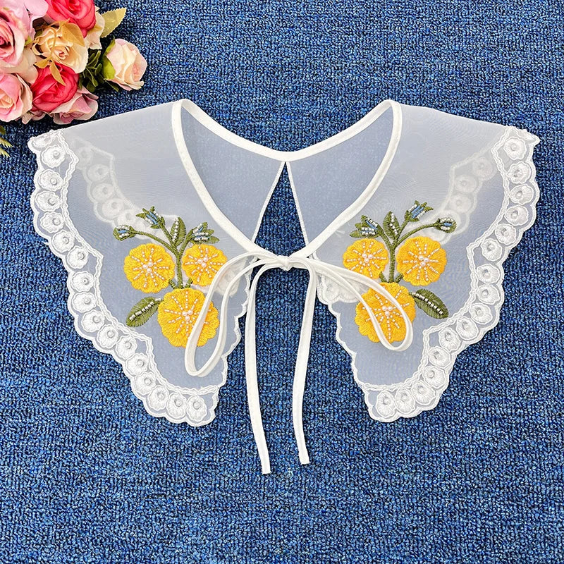 Embroidered Beads Fresh Three Small Yellow Flower Collar