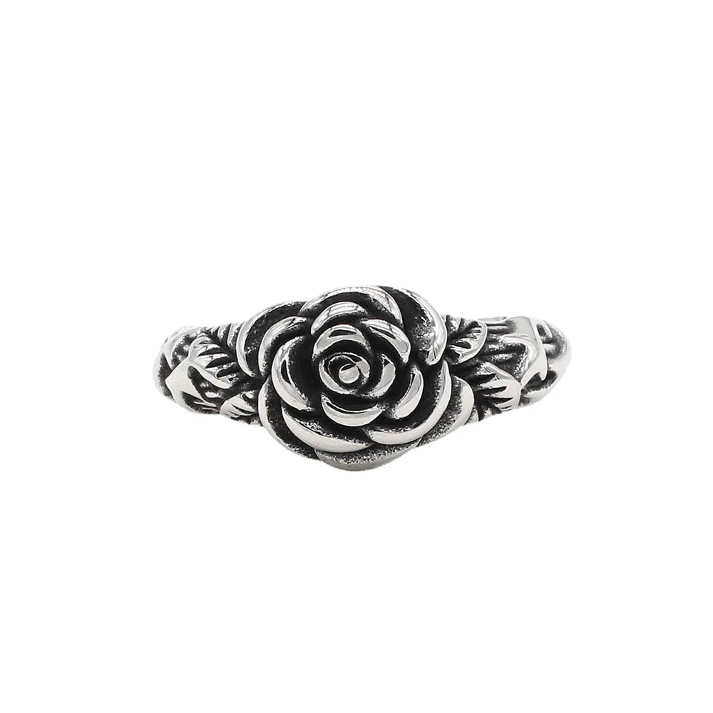 Vintage Women Jewelry Fashion Stainless Steel Rose Flower Ring