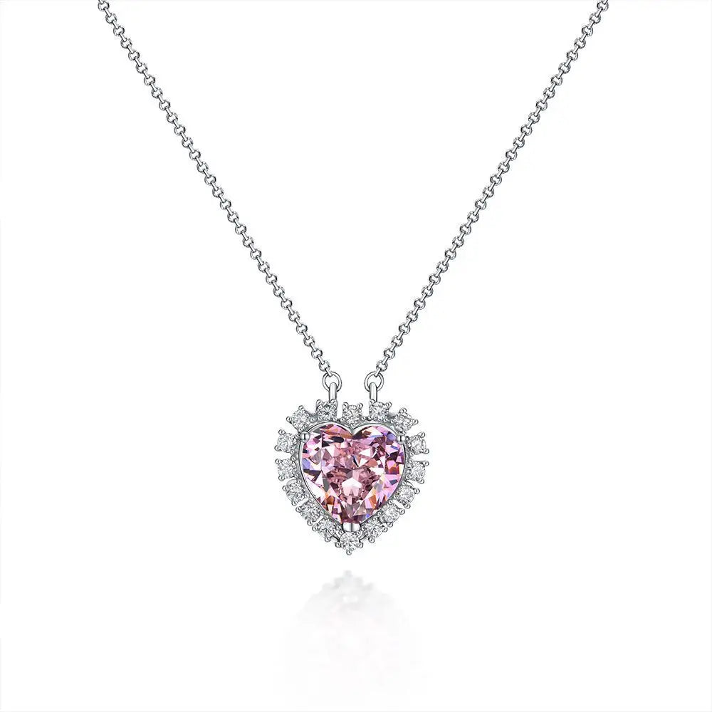 925 Sterling Silver 12*12 mm Link Chain Necklace with Heart Stone Fashion Jewelry for Women and Men Daily Use Necklace