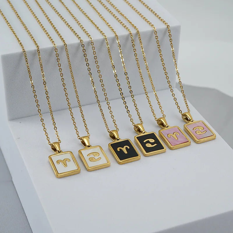 Jachon Titanium 12 Zodiac Necklace Women 18K Gold Plated Versatile Shell Stainless Steel Pendant Necklaces for Women's Jewelry