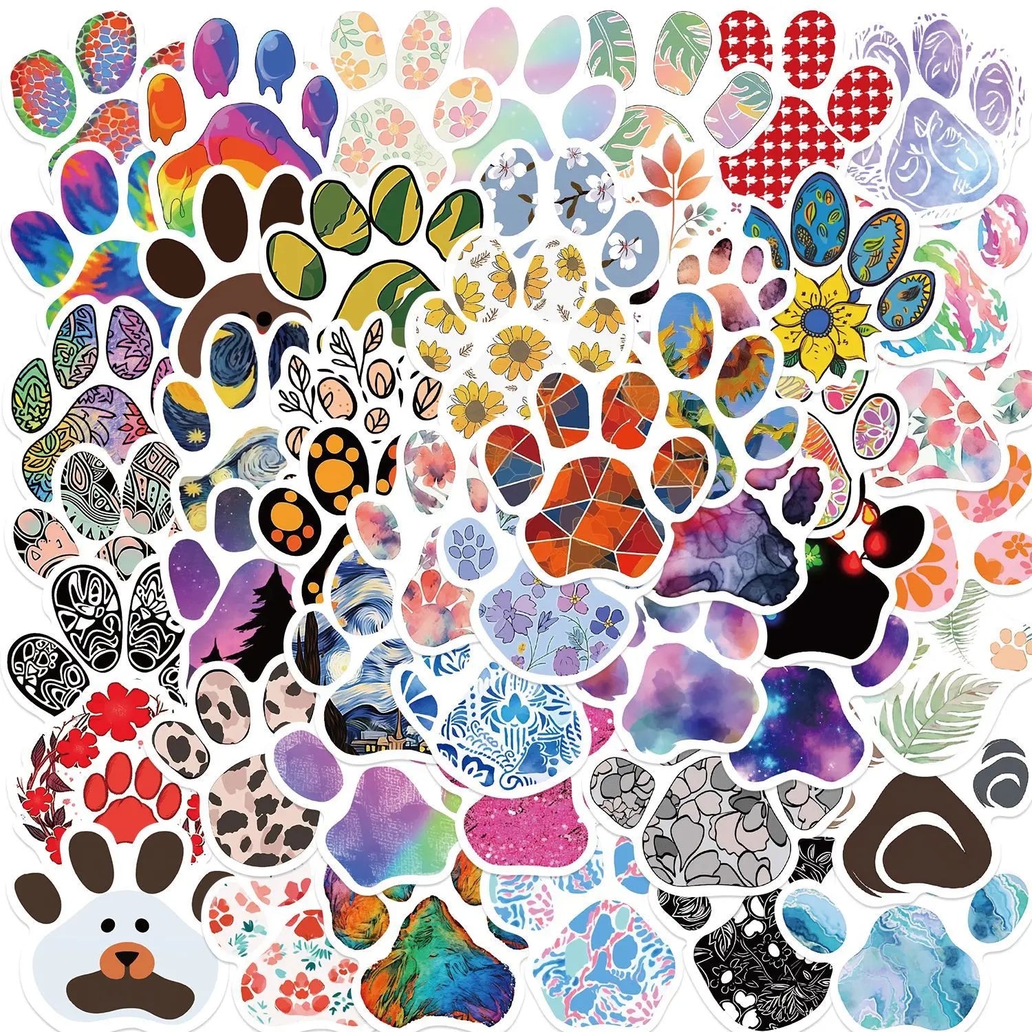 50PCS Fashional Boho Style Colorful Floral Footprints Animals Dog Paws Print Decals