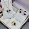 Tiger Eye Stone Clover Set 4-5mm Natural Freshwater Pearl Necklace Earring Ring Jade Jewelry Set for Party or Gift