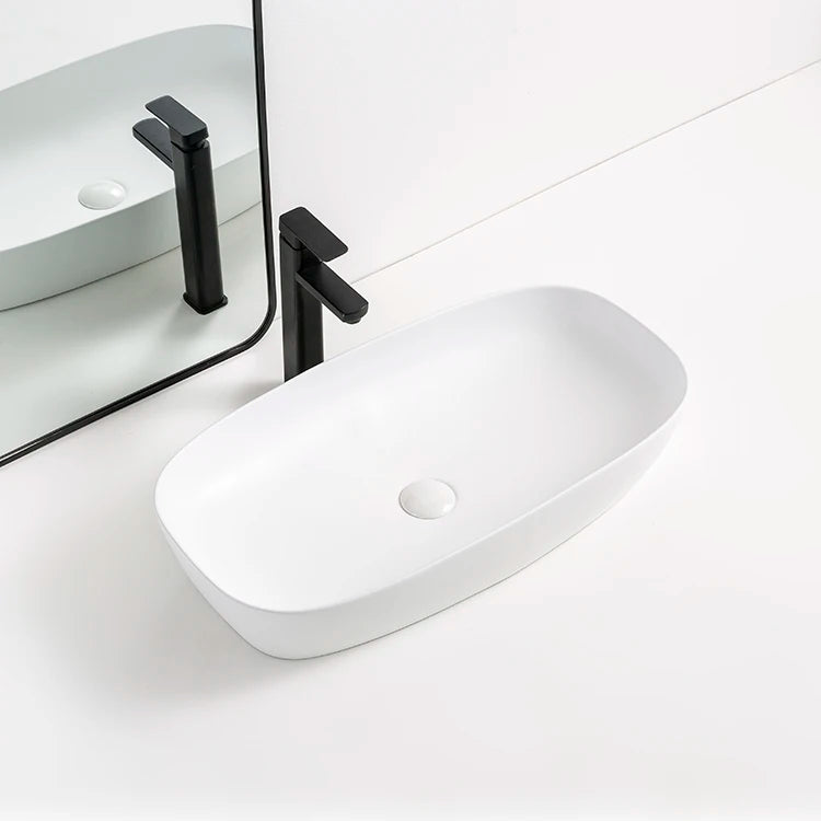Customized Matt Colored Ceramic Art Hand Washing Basin Above Counter Rectangular Bathroom Sink