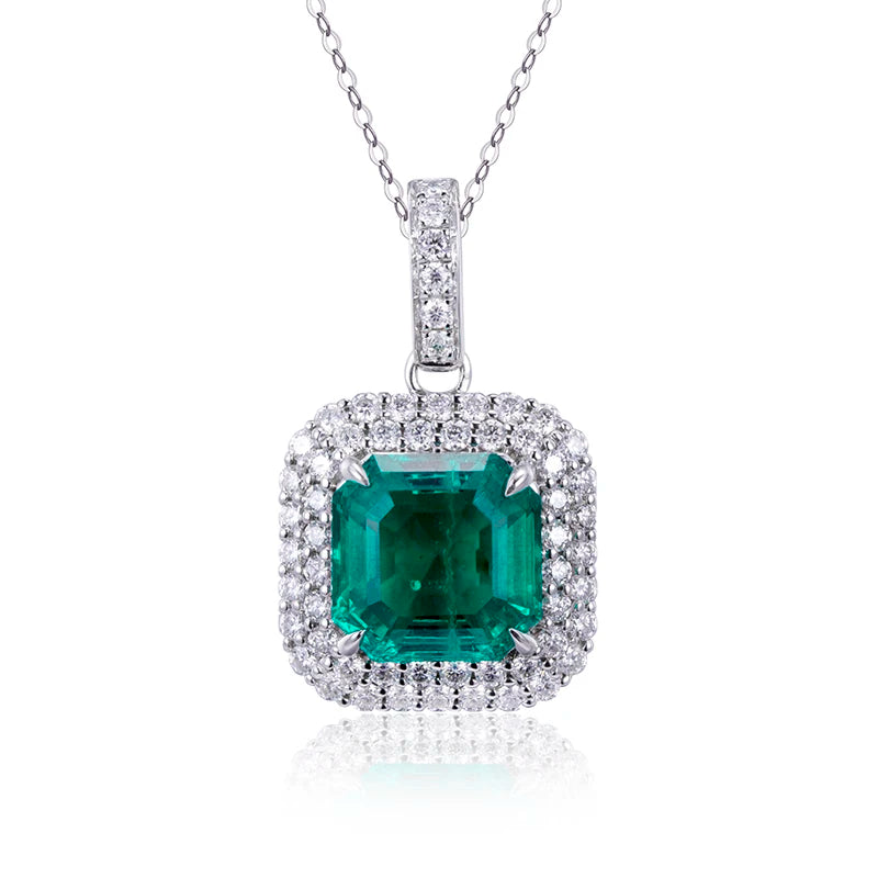 Messi Jewelry MSN-610 18K White Gold Necklace Jewelry Lab Grown Emerald Necklace
