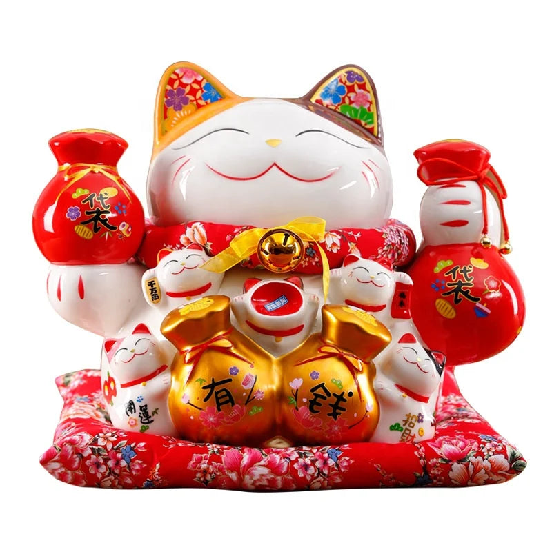 15 Inches Piggy Bank Porcelain Large Super Big Size Wealth Ceramic Fortune Lucky Cat for  Fortune Hand Business Ornaments