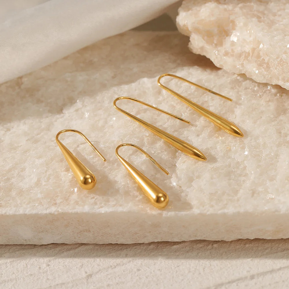 INS Stainless Steel 18k Gold Plated Earrings Waterproof Elegant Mini Water Drop Stud Earrings for Women