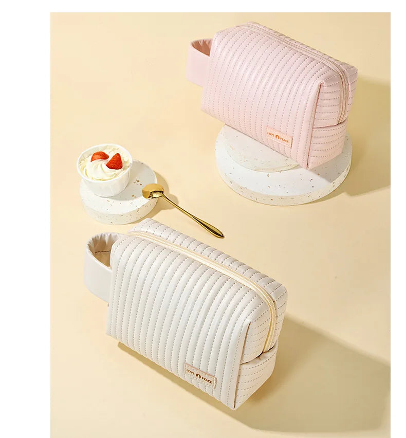 Makeup Bag Leather Zipper Pouch Travel Cosmetic Bags for Women and Girls