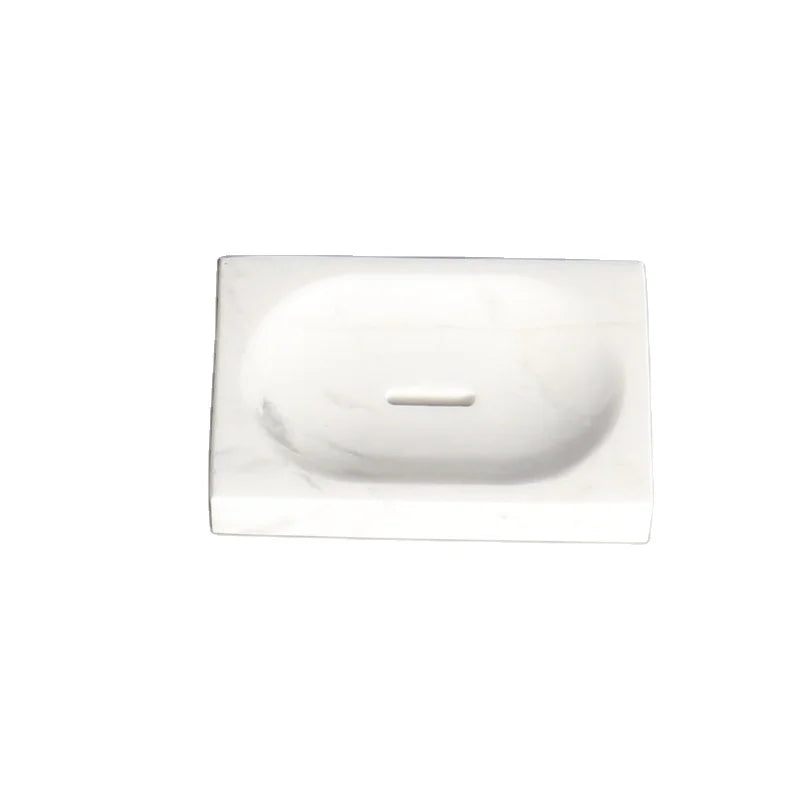 Wholesale Custom Rectangle Square Marble Stone Bamboo Soap Dishes Tray Washroom Decorations White Marble Soap Dish Holder