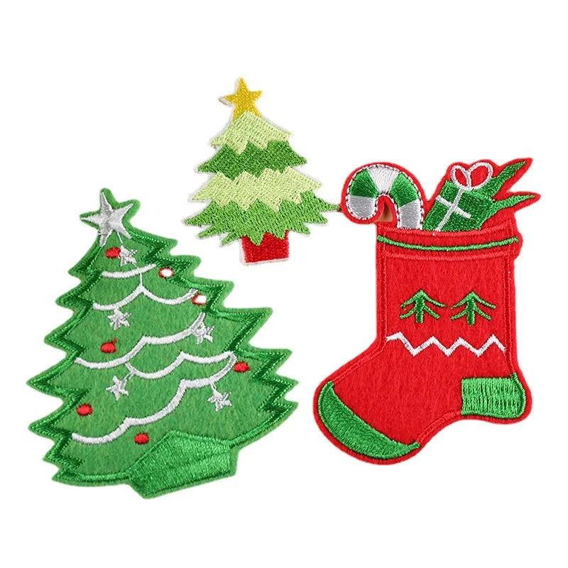 Cute Christmas Tree Embroidered Self-Adhesive Washable Fabric Labels for Bags Shoes & Clothing Decorations