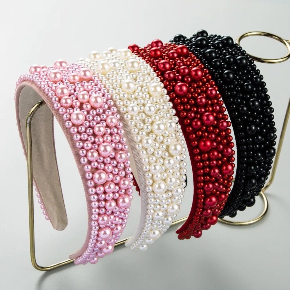 Hot Net Red Temperament Handmade Korean Version of the Head Band Nailed Pearl Wide Edge Fashion Fashion Wholesale