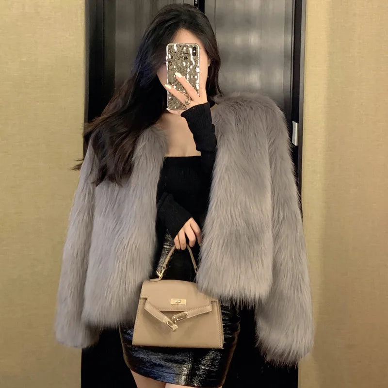 Plush Women's Young Short Plush Coat Loose Coat Long Sleeved Top Coat