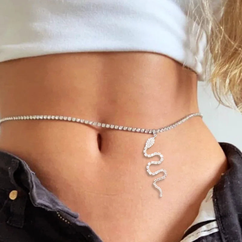 Hiphop Snake Animal Rhinestone Belly Chain  Daily Use Crystal Bead Zodiac Waist Chain