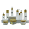 20ml 50ml 100ml Frosted Skincare Packaging Pump Bottle Set Bamboo Lid Body Butter Lotion Serum Cream Glass Cosmetic Jar