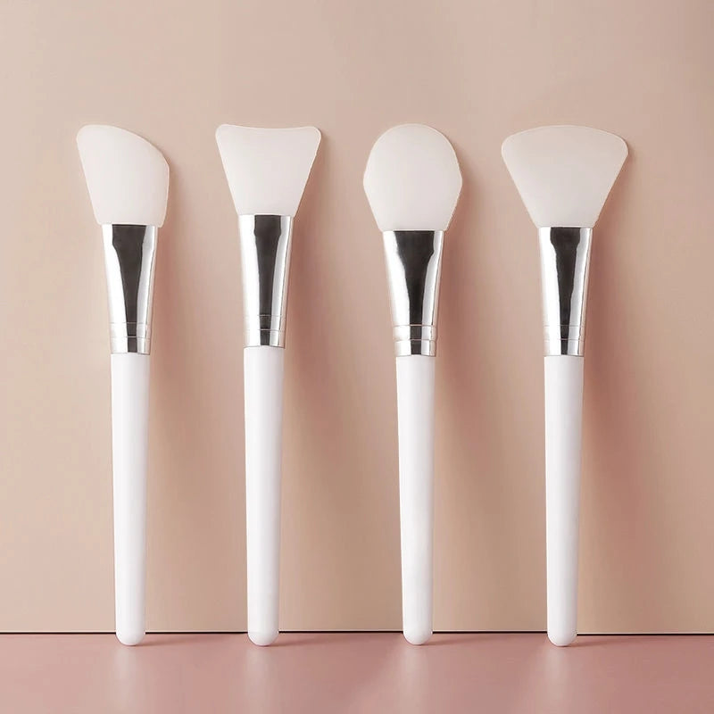 White Silicone Fan Brush Plastic Handle for Professional Facial Mask Mud Cream DIY Skin Care Foundation Gel Cosmetic Beauty Tool