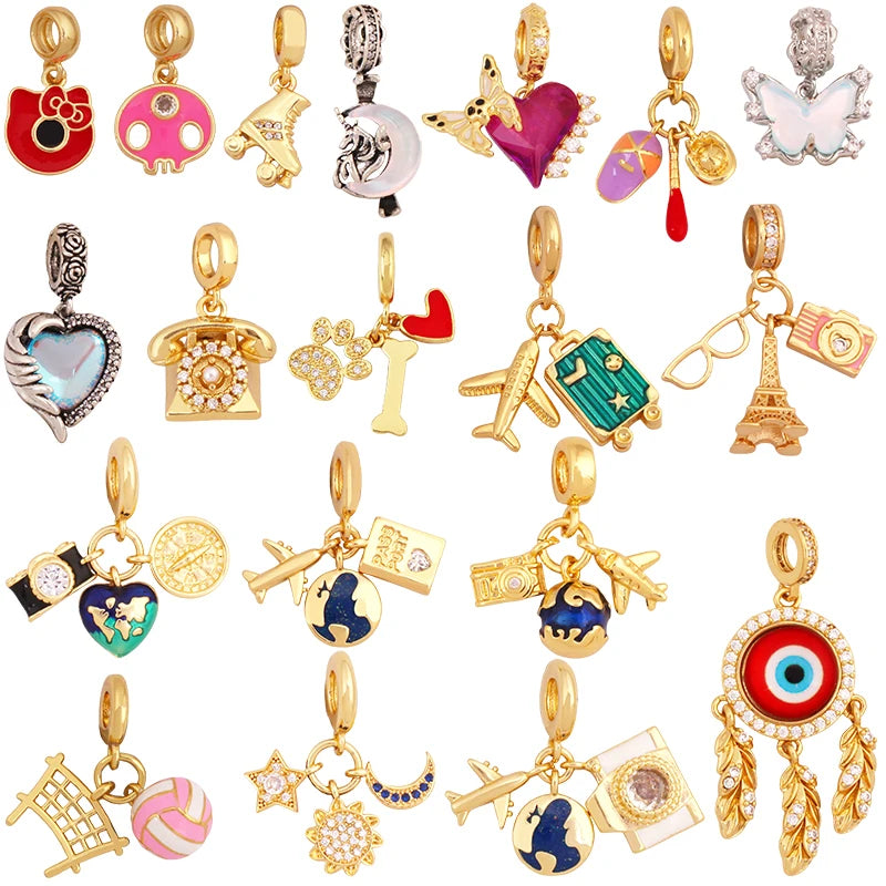 Trendy Travel Sport Aircraft Evil Eye Heart Colorful Charm PendantReal 18K Gold Plated Jewelry Necklace Bracelet Supplies S21