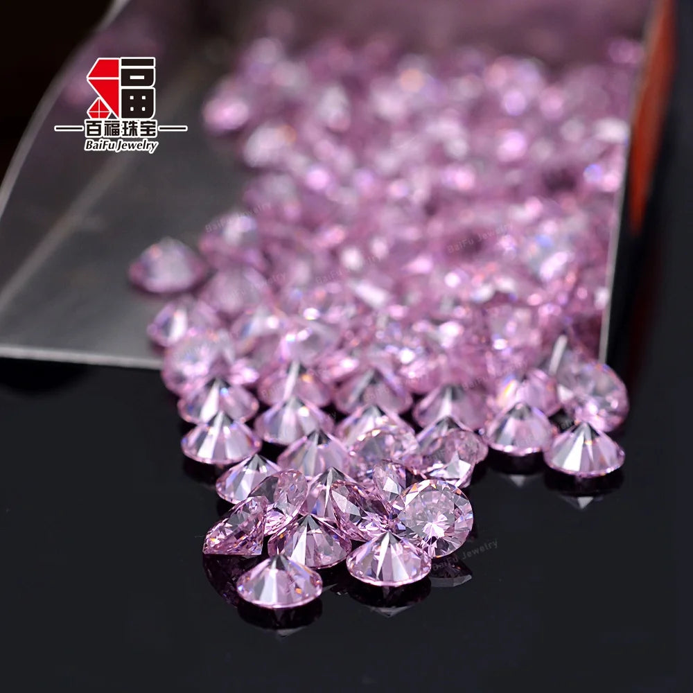 Baifu 8mm Round Brilliant Cut Pink Cubic Zirconia Loose Gemstone 4A 5A Quality for Jewelry Making