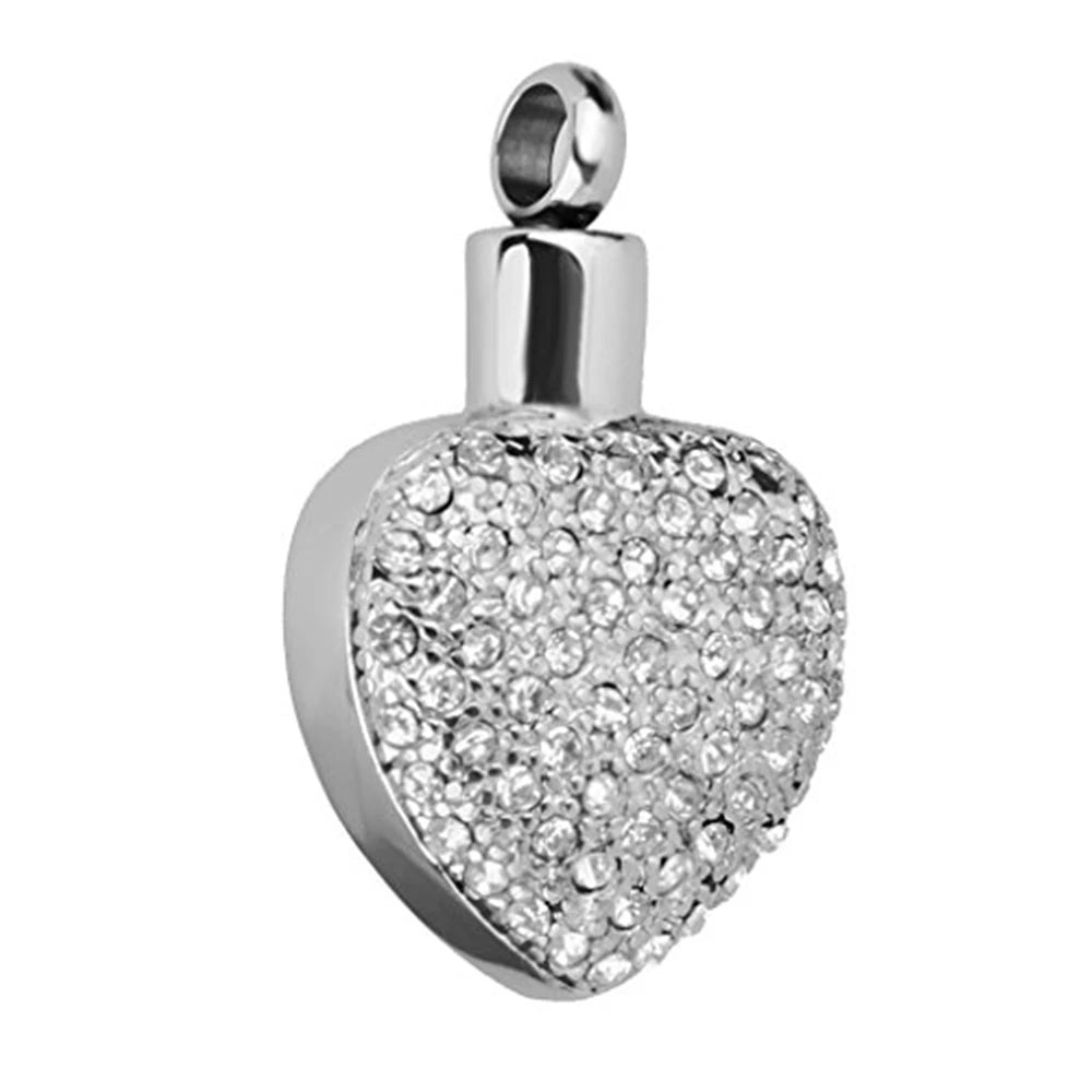 Stainless Steel Full Crystal Heart Cremation Urn Necklace Memorial Ashes Keepsake Urn Pendant Holder Heart Jewelry Urn Cremation