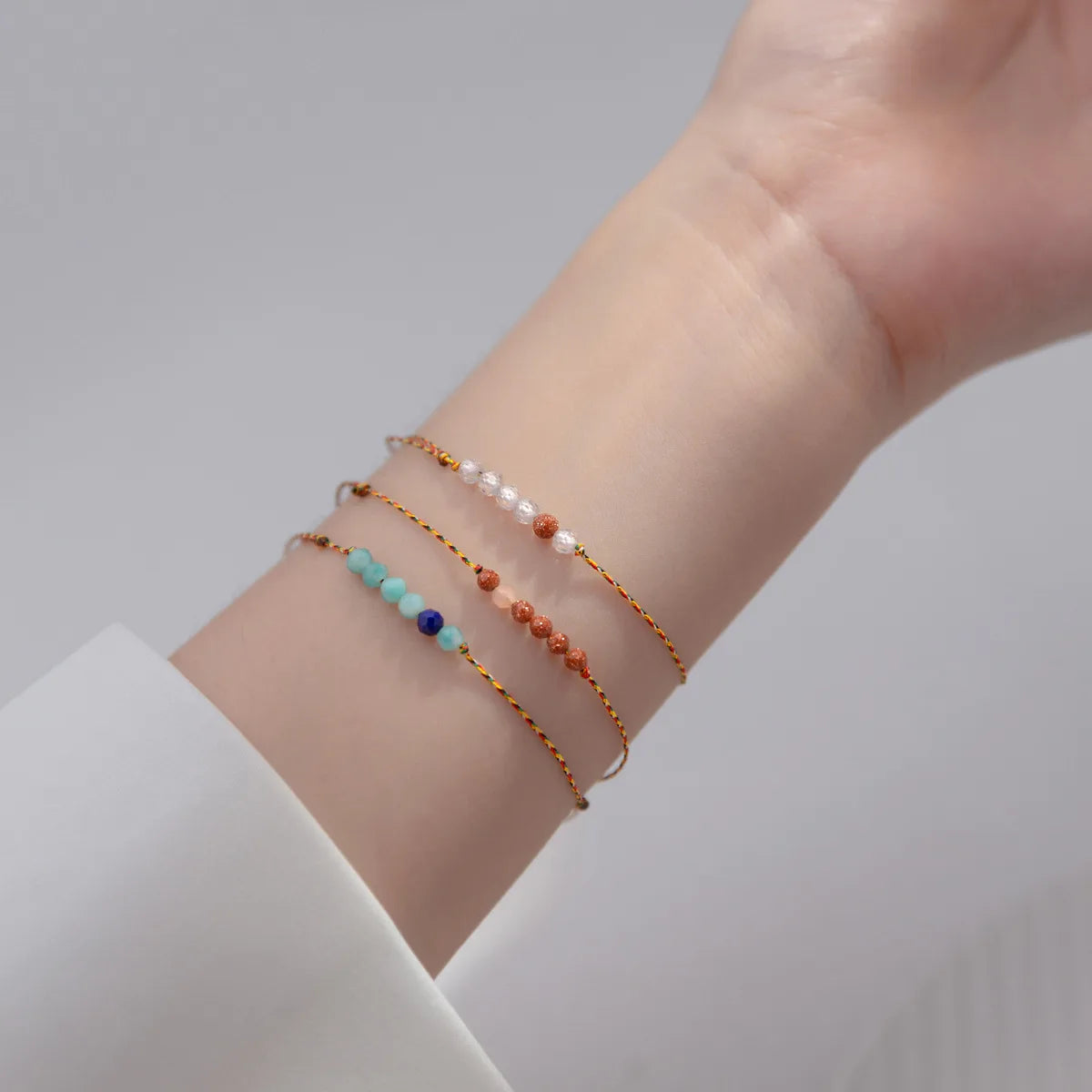 Hot Selling 925 Sterling Silver Crystal Beaded Woven Braided Bracelets Golden Sandstone Beaded Adjustable Bracelets
