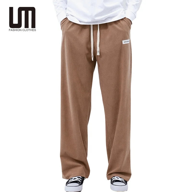 OEM Service Latest Products Fashion Men Casual Regular Fit Full Length Drawstring Corduroy Pants Long Trousers