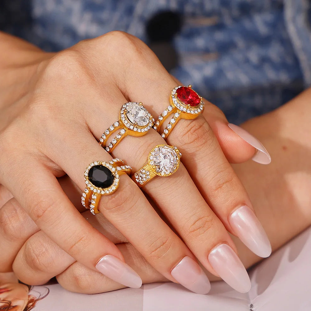 Latest Designs Fashion Jewelry Rings  Wholesale Waterpoof  18K Gold Plated Stainless Steel Rings Jewelry for Women